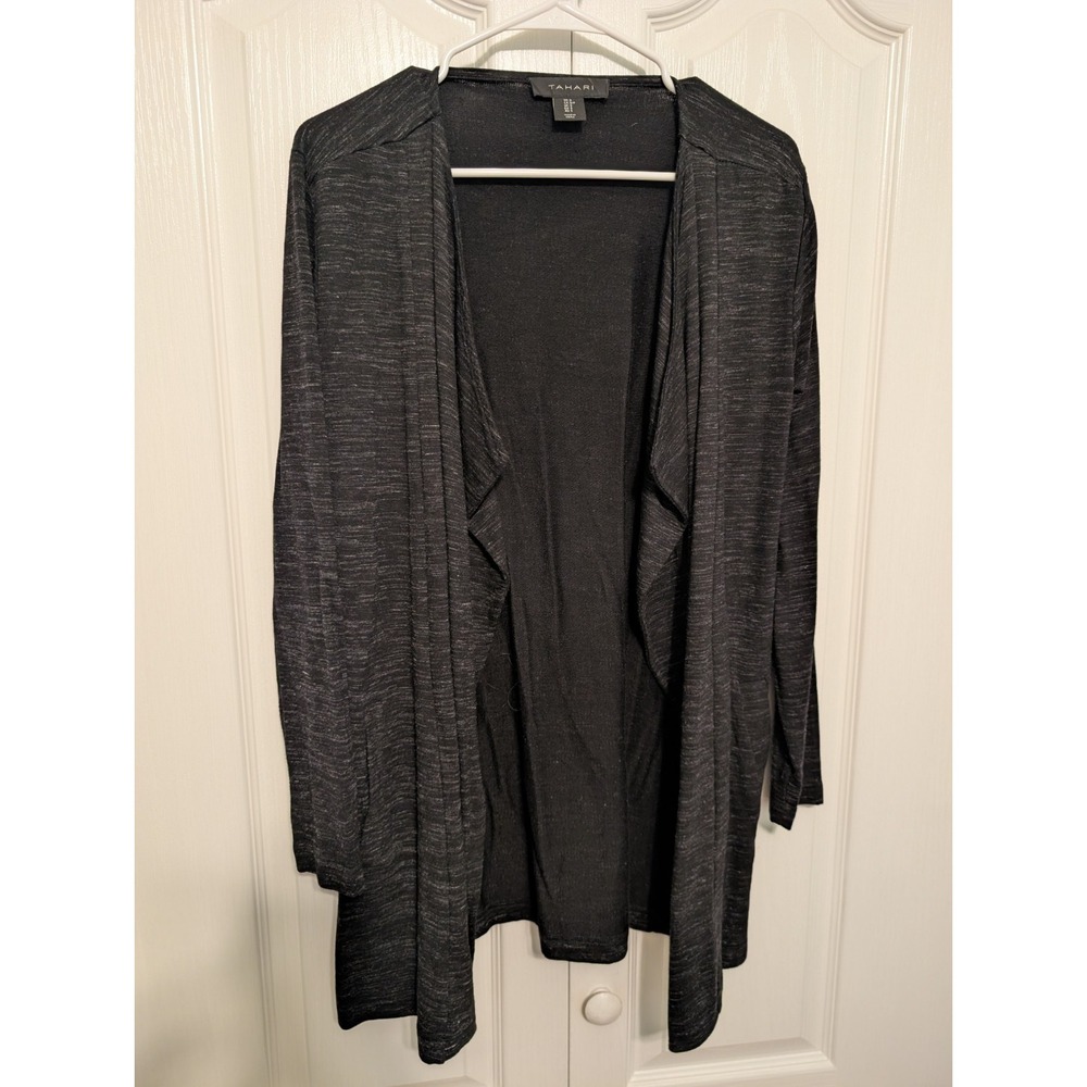 Tahari Open Front Black Cardigan Size Small
